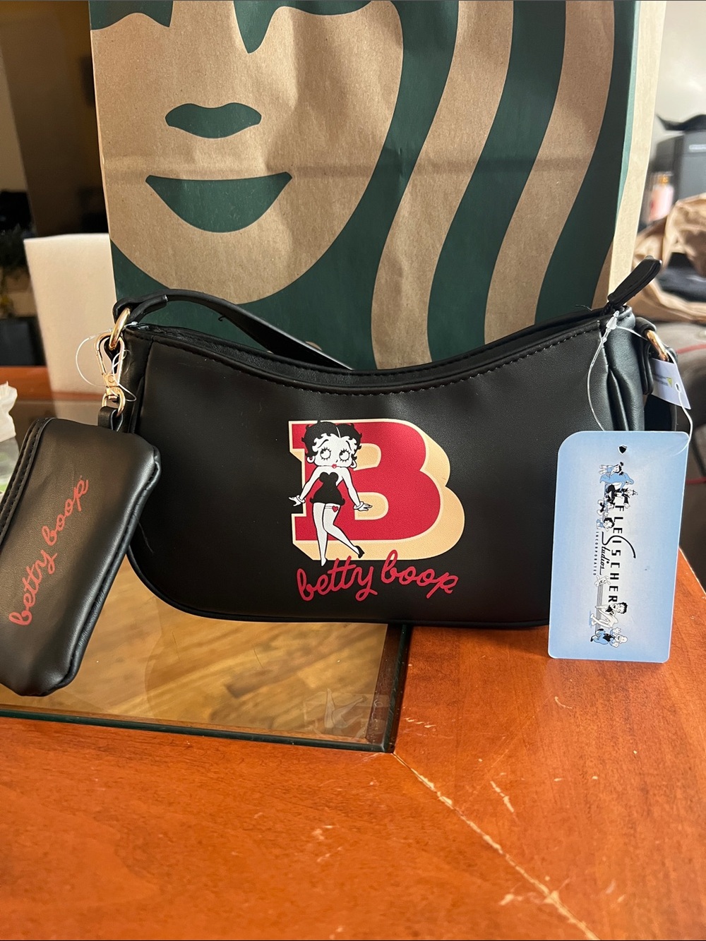 QBetty Boop Black Shoulder Bag with Coin Pouch